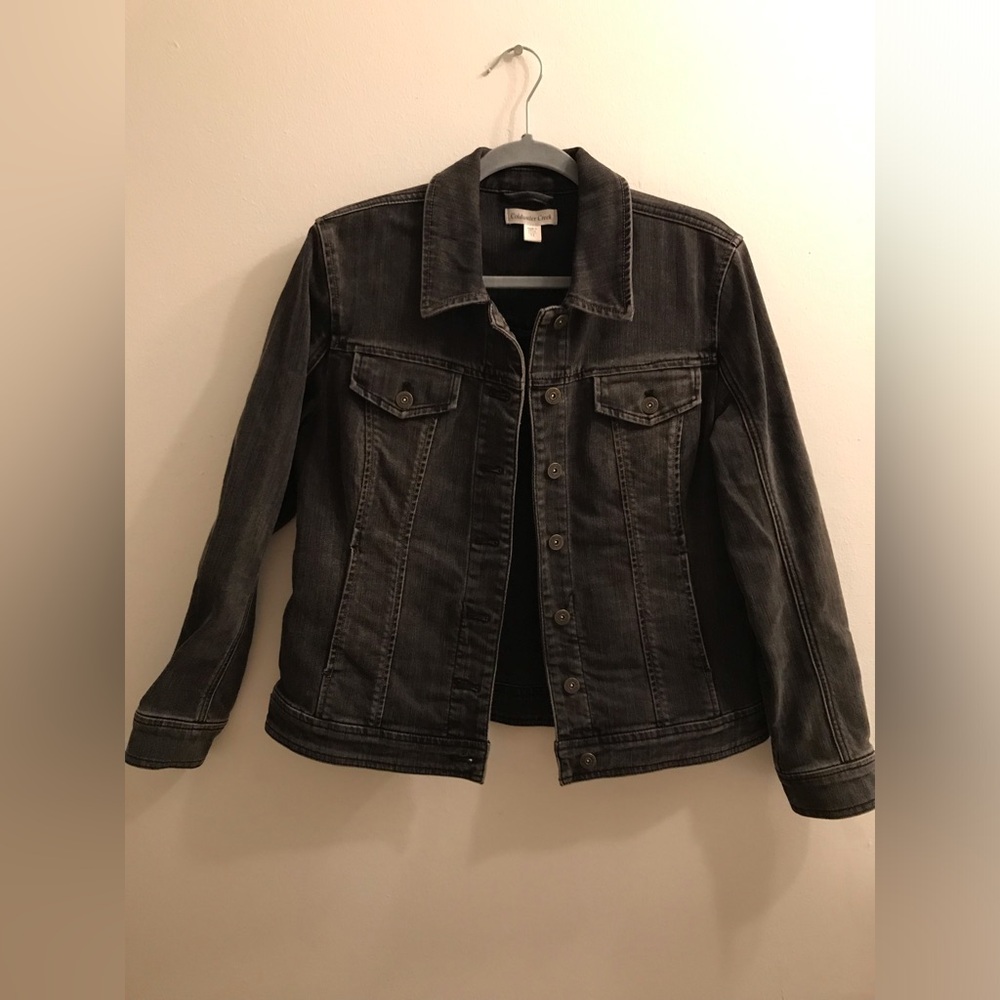 WOMENS DENIM JACKET STRETCH MATERIAL COLOR BROWN SIZE 12